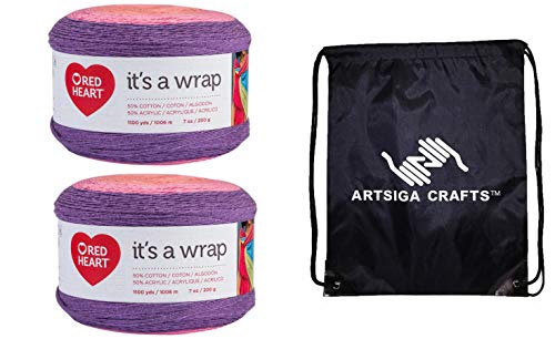 Red Heart Knitting Yarn It's A Wrap Drama 2-Skein Factory Pack (Same Dyelot) E864-9258 Bundle with 1 Artsiga Crafts Project Bag