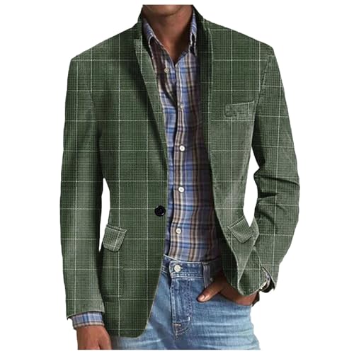 Chaqueta para hombre con estampado vintage y corte regular, clásica, chaqueta de traje para boda, chaqueta de traje, corte ajustado, blazer a cuadros, tiempo libre con botones, O Ejército Verde, XXL