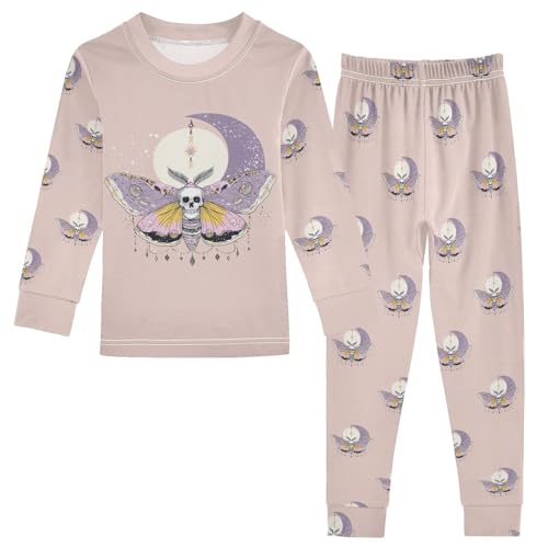 Fustylead Beautiful Moth with Skull and Moon Cotton Pajamas Set 2 Piece Long Sleeve Pjs Sleepwear
