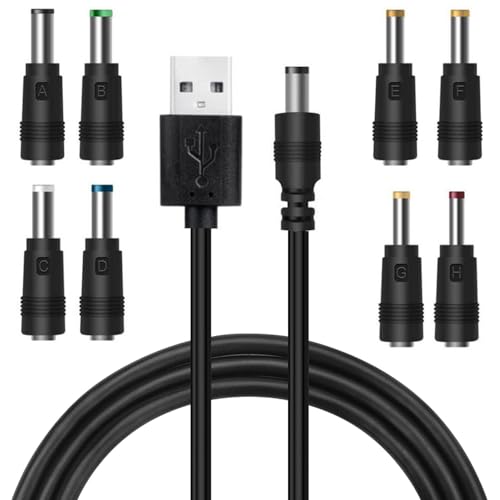 USB to DC Power Cable, 1m Universal 5V Charger Adapter Cord with 5 Connectors, USB to 5V DC Charging Cable for Router, Camera, LED Strip, Tablet, Power Bank