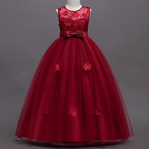 Little Big Girls’Tulle Retro Vintage Dresses Flower Lace Pageant Party Wedding Floor Length Dance Evening Gown2