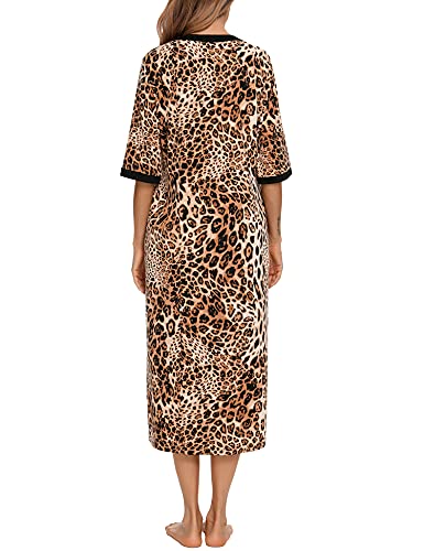 BESDEL-Femmes-Decontracte-Longue-Chemise-de-Nuit-Confortable-en-Coton-Chemise-de-Nuit-Robe-de-Maison-Zippee-Vetements-de-Detente-a-Imprime-Floral-avec-Poches-S-XXL