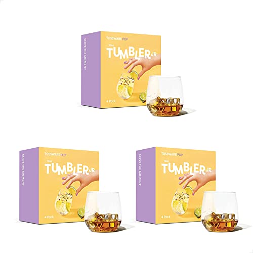 TOSSWARE POP 12oz Vino Jr Travel Packs Set of 12, Premium Quality, Recyclable, Unbreakable & Crystal Clear Plastic, Cocktail, Whiskey Glasses