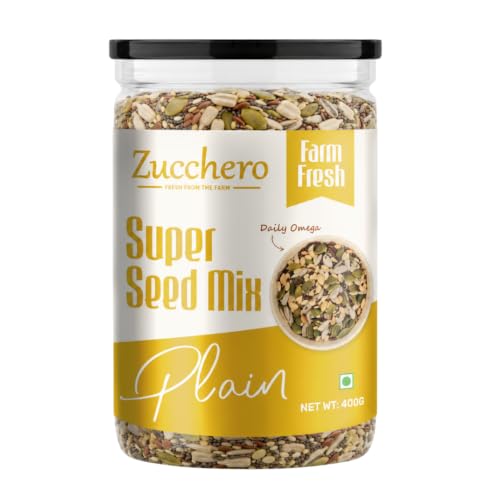 Image of Zucchero Premium Seed Mix - 6 in 1 Super Mix (400g) | Healthy Diet Snack | Omega-3 | Hi-Protein | Hi-Fibre | Chia, Pumpkin, Sunflower, Watermelon, Sesame, Flax | 100% Natural | Lab tested