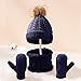 Kids hat and Gloves Set - Fashion Winter Kids Hat and Gloves Set for Boys Girls Toddler Pompom Knit Thick Warm Beanie for Cold Weather(Navy-C, One Size)
