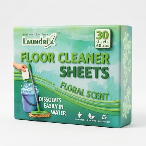 Laundrix™ Floor Detergent Sheets | Eco Friendly Floor Cleaner Sheets | Concentrated, Biodegradable, Plastic Free | Multi Surface Cleaning for Tile, Marble & Kitchen Floors (PACK OF 1-(30 SHEET))
