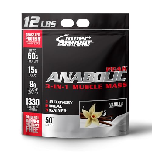 Inner Armour Anabolic Peak 3-in-1 Muscle Mass Gainer – Grass-Fed New Zealand Protein. (Vanilla, 12...