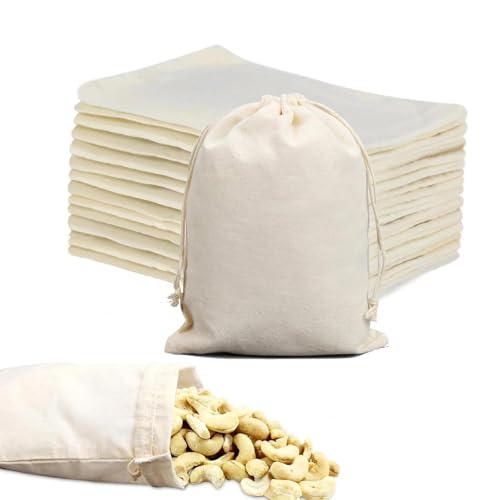 Intckwan 24 Bolsitas de Algodón 15x20cm con Cordón, Bolsas Vacías para Calendario de Adviento, Lavanda, Manualidades, Embalaje Regalo & Detalles de Boda