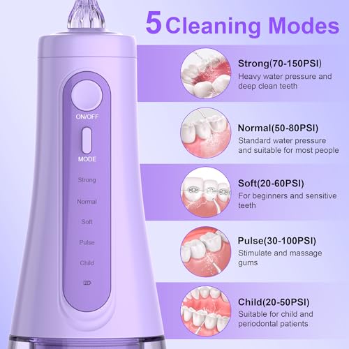 Munddusche Kabellos, Munddusche Testsieger 2025, 5 Modi& 8 Düsen Tragbare 350ML Elektrische Munddusche Zahndusche für Hause und Reisen, IPX7 Wasserdicht – Bild 3