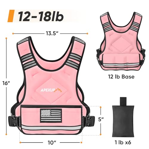 Image of APEXUP Adjustable Weighted Vest, 4-10lb /12-18lb /20-32lb Vest with 6 Ironsand Weights and Large Pocket, Weight Vest for Men Women Strength Training, Running, Walking