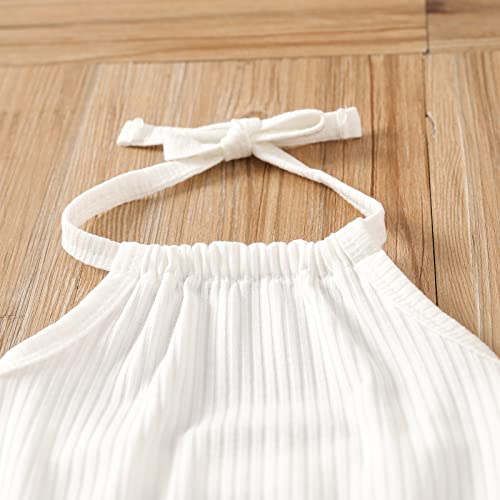 Kaipiclos Toddler Baby Girl Sleeveless Halter Ribbed Solid Color Romper Sunflower Floral Print Flare Bell Bottoms Pants Outfit #TOP4