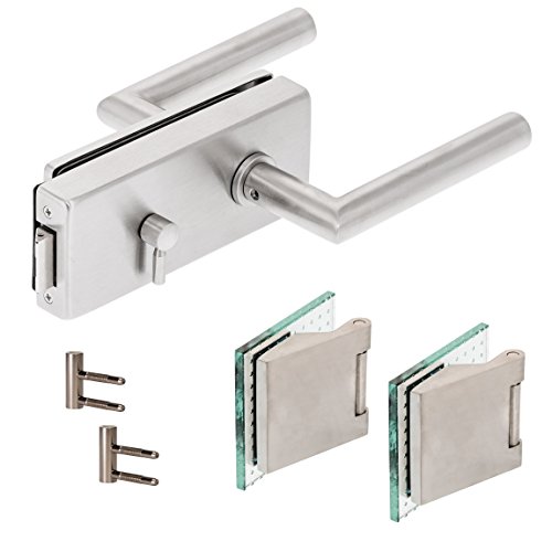 Premium Glastürschloss “Q3“ WC Stickhebel | V2a Edelstahl matt | inkl. Officebändern + RT | New Orleans (ohne Schauscheibe rot/weiß)