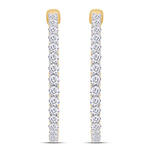 Savearth Diamonds 3 Carat Ct.t.w Round Cut Lab Created Moissanite Diamond Inside Out Hoop Earrings For Women In 14K Yellow Gold Over Sterling Silver (G-H Color, Vvs1 Clarity) #TOP1