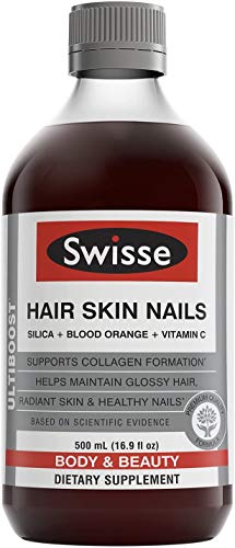 Swisse Hair Skin and Nails Vitamins for Women | Supports Hair Growth & Collagen Production | Vitamin C, Blood Orange & Silica | Glossy Hair, Radiant Skin and Healthy Nails Supplement |16.9 fl oz