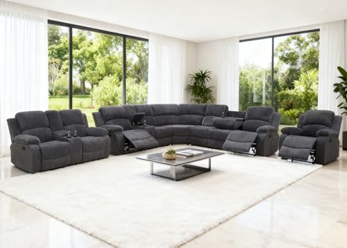 Anthato Manual Recliner Sectional Sofa Set, Living Room Furniture Sets,