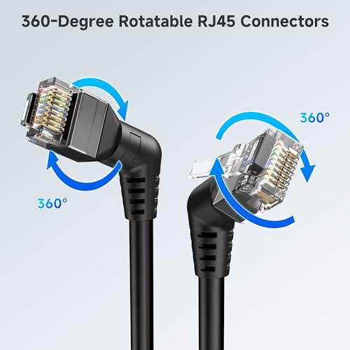 Cable Matters 2-Pack 10Gbps Rotatable Cat 6 Ethernet Cable - 1ft, with Ultra Flex PVC Jacket for Tight Spaces, Cat 6 Ethernet Cable Right Angle, Black