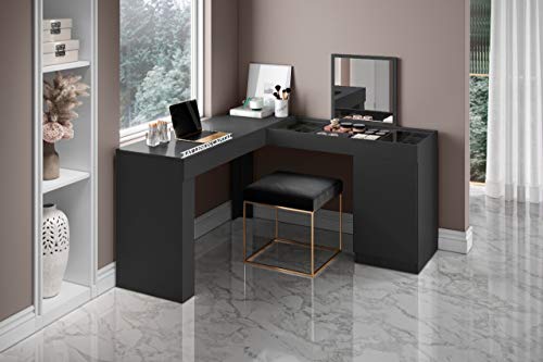 Escrivaninha Canto Com Penteadeira New Star Preto - Baby Room