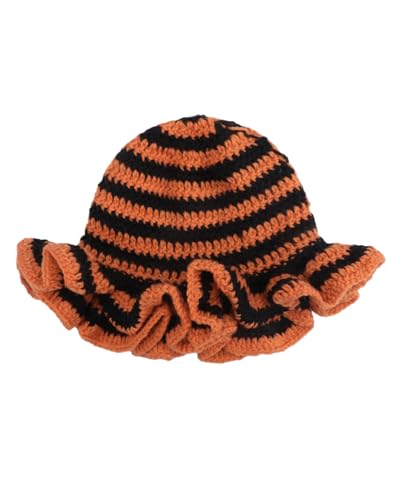 Image of Women Crochet Bucket Hat Cute Winter Ruffled Brim Floppy Cap Handmade Knit Cloche Hats