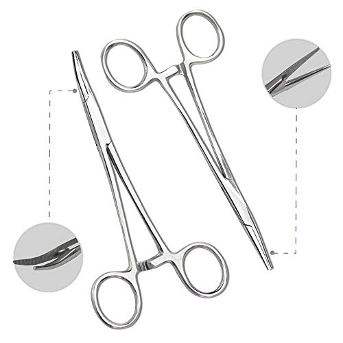 Pets ears/nose hair Puller Straight & Curved full serrated, stainless steel Home Hemostat Locking Forceps, Professional pet grooming tool for cats & dogs 2pcs set Pets ears/nose hair Puller Straight & Curved full serrated, stainless steel Home Hemostat Locking Forceps, Professional pet grooming tool for cats & dogs 2pcs set