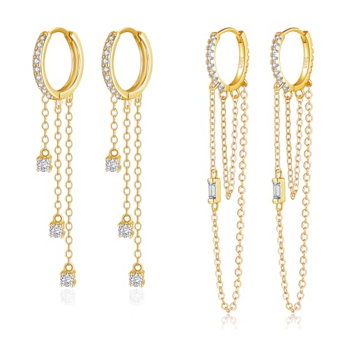 Boucles d'oreilles créoles pendantes argent femme longues chaînes pompons