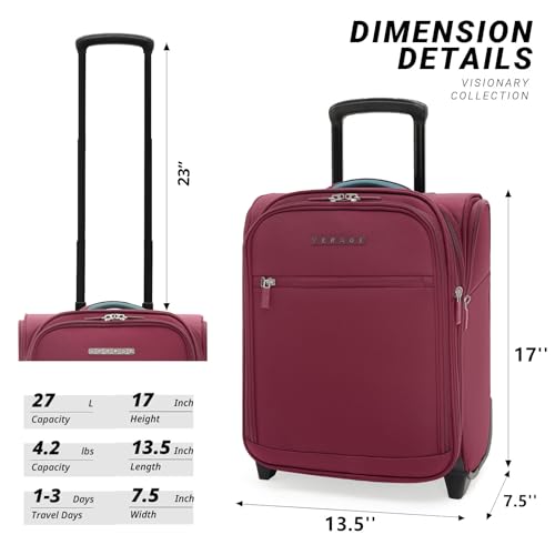 Image of Verage Underseat Carry On Luggage With Spinner Wheels, 16-Inch Rolling Pro, Softside, Grape Red