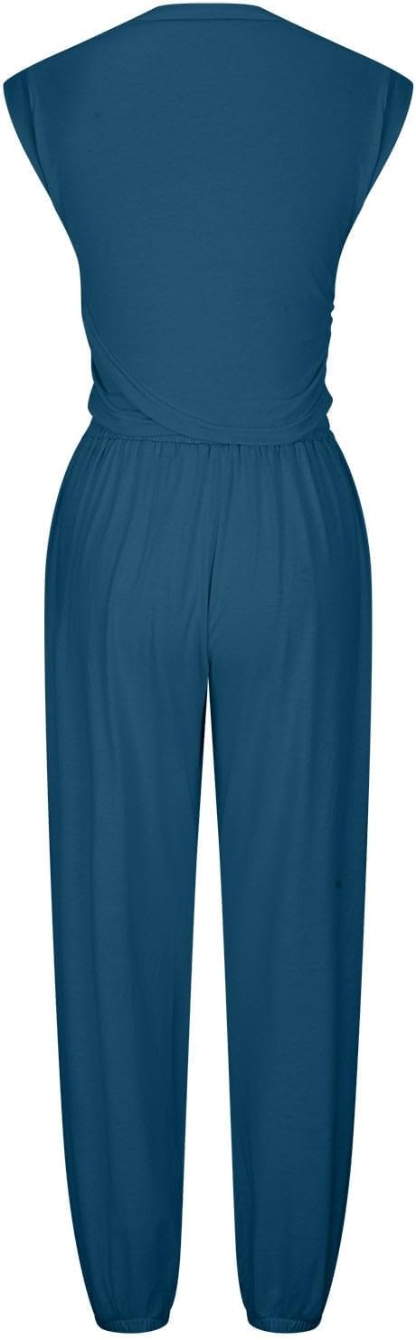 ThiCc Set sportivo da donna, 2 pezzi, tuta estiva casual senza maniche, top corto e pantaloni da jogging, tuta da allenamento