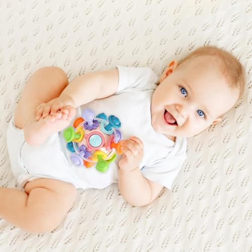 Image of Baby Montessori Sensory for 0-6 6-12 Months, Baby Teether Teething for Babies 0 3 6 9 12 18 Months, Newborn Infant Learning Developmental Gifts for 1 2 Year Old Boys Girls (Transparent Round Pink)
