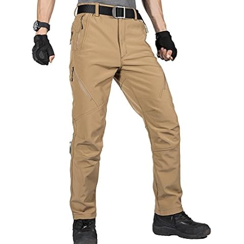 FREE SOLDIER Waterproof Walking Trousers for Men Thermal Fleece Lined Softshell Overtrousers Hiking Trousers Winter Outdoor Tactical Hunting Pants(Mud Color, 33 Long) Cover