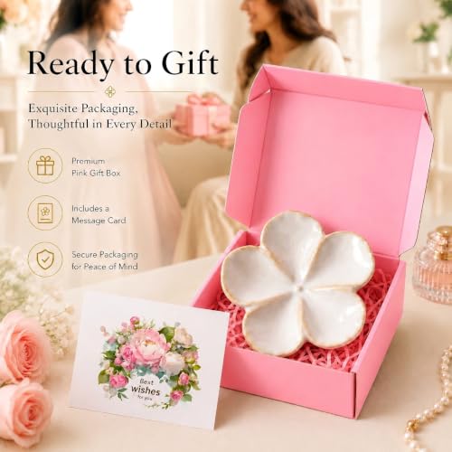 Ceramic Flower Jewelry Ring Trinket Dish Tray, Gifts for Women, White - image 7