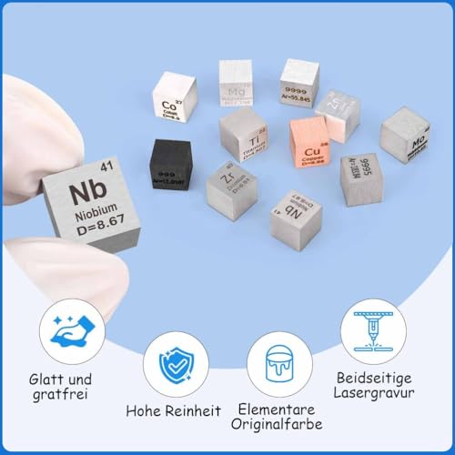 Pevfeciy 1cm Niob Würfel 10mm Metall Dichte Würfel reines Metall hohe Dichte Element Würfel für Element Sammlungen Labor Experiment Material Hobbys