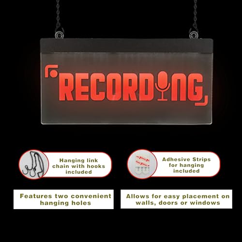 Image of LED Acrylic Wall Recording Sign, Forest & Twelfth Recording Studio Lighted Sign for Professional Studio Setup, Podcast, Radio & More, USB Powered (Recording)