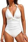 Aqua Eve Tummy Control Swimsuits for Women One Piece Bathing Suit Push Up Slimming Swimwear White L