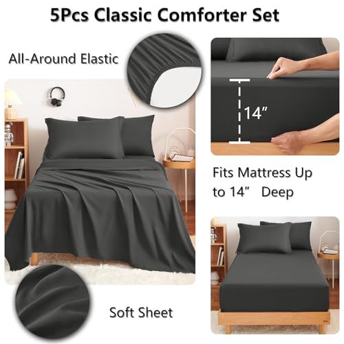 Image of CozyLux Twin Comforter Set with Sheets Dark Grey - 5 Pieces Bed in a Bag Twin, All Season Bed Set for Girls and Boys, Bedding Set with Down Alternative Comforter, Sheets, Pillowcase & Sham