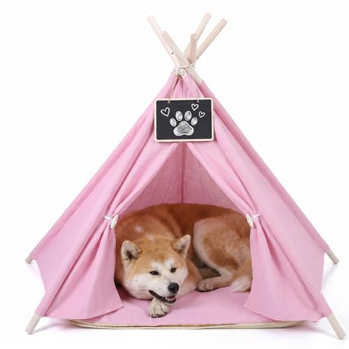 Vincreem Pet Teepee Tents Dog & Puppy Cat Bed with Thick Cushion Portable Pet Houses Pink Dog Teepee Tents for Puppy & Cat(L: 24 x 24 x 29.5 Inch) by Vincreem - Used condition - US$14.79
