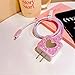 Luxury Cable Protector for iPhone18W/20W Charger Protector Cover,Cute Love Heart Mirror Design,Phone Charger Cord Protector for Women Girl,Soft Cable Protector Cover,Data Line Cable Wire Saver-Pink