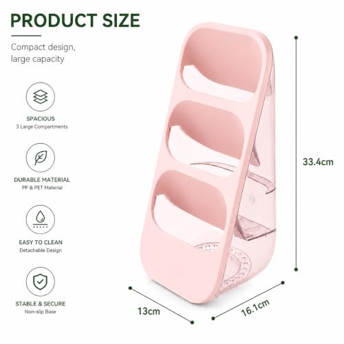 Image of Kitchen Utensil Holder with Drain Tray & Dustproof Cover | 3 Compartment Cutlery Organizer | Self Draining Countertop Storage Rack for Spoons Forks Chopsticks Kitchen Accessories (Pink)