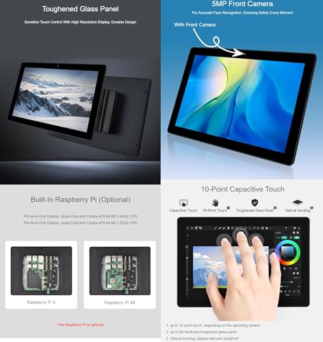 Image of TUOPUONE 10.1inch 1280x800 Industrial HMI All-in-one Touch Display for Raspbery Pi, Supports Dual 4K HDMI Output, 10-Point Touch, Optical Bonding, Aluminum Alloy Case, Raspbery Pi 4-2GB Included