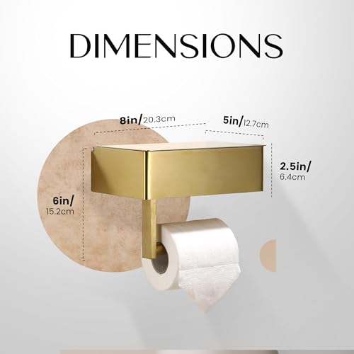 Day Moon™ - Toilet Paper Holder with Shelf - Modern Roll Holder for Bathroom - 1 Pack - Wall Mount - with Storage, Gold by Day Moon Designs - Image 6
