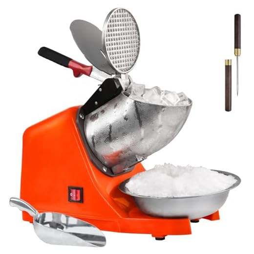 Electric Shaved Ice Machine,with Ice Pick and Scoop,3 Blades of Electric Snow Cone Machine(300W 2200r/min),Splash Proof Ice Shaver Machine,Ice Crusher Machine for Home Commercial Use (Orange)