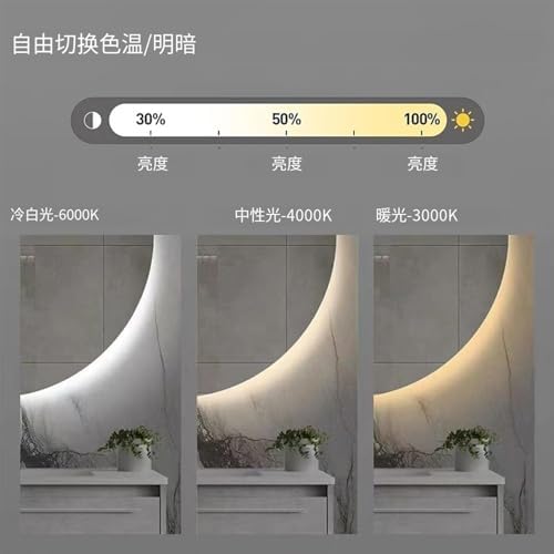 Modern LED Bathroom Mirror with Lights, 35"-51", Dimmable 3000K-6000K, Anti-Fog, Backlit, Touch Control, Half Circle Design, Explosion Proof, Dia 110cm
