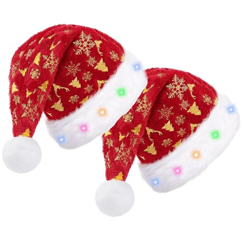 Qunkun LED Weihnachtsmütze Erwachsene, 2 Stück Plüsch...