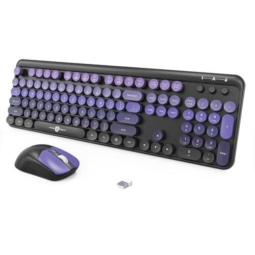 Image of FOPETT Wireless Keyboard and Mouse Combo, 104 Keys Full-Sized 2.4 GHz Round Keycap Colorful Keyboards, USB Receiver Plug and Play, for Windows, Mac, PC, Laptop, Desktop (Black Purple)
