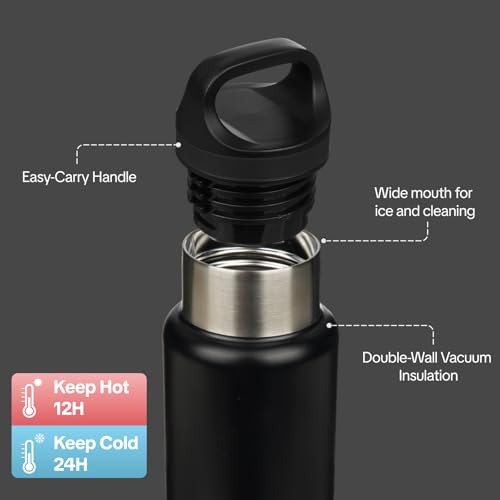Image of BJPKPK Insulated Water Bottle 18OZ Stainless Steel Water Bottle with Handle Double Walls Vacuum Insulated BPA Free Flask, Black