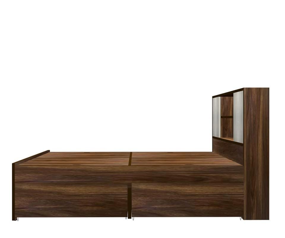 Image of Torque Henrich Engineered Wood King Size Bed with Drawer Storage & Back Storage - Brown | Wooden Palang Diwan Cot for Living Room Furniture | Double Bed for Sleeping