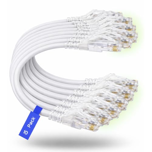 Cable de red Cat 6A Slim Patch Cord 1 ft blanco 10 unidades miniatura 1