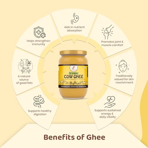 Image of Umanac Organic Cow Ghee 500ML | Certified Organic | Sourced from Desi & Healthy Cows | Bilona Method | 100% Pure & Natural | Gluten- Free | Pesticide- Free