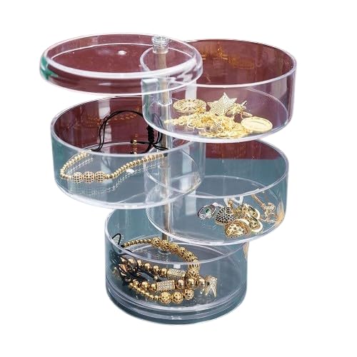 4-Layer Round Jewellery Storage Box Rotating Organizer for Rings, Earrings, Necklaces, and Accessories Compact Makeup & Jewelry Case for Dressing Table, Travel & Gifting