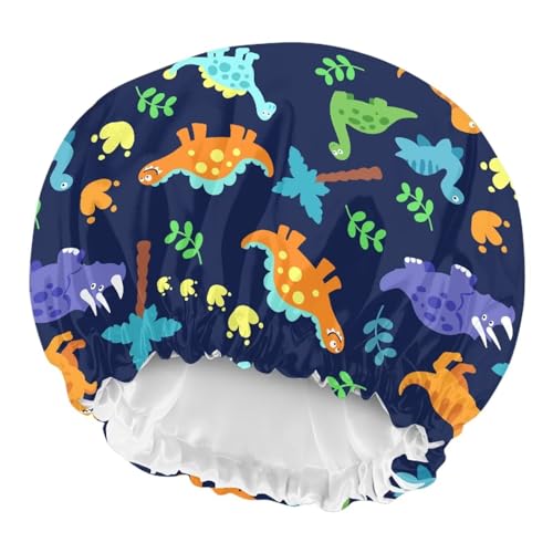 Image of Dinosaur Palm Tree Printed Kids Satin Bonnet Child Double Layer Sleep Cap Sleeping Beanie Elastic Band for Haircare Curly Natural Long Hair Cap Hat for Toddler Baby