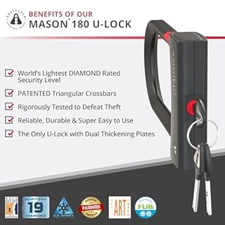SeatyLock Mason Bike U Lock - Patented Heavy Duty Anti Theft Sold Secure Diamond Rated Bike ULock - High Security Bicycle Lock with Key for Electric and City Bikes (18CM)