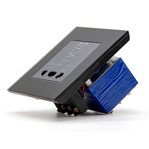 Rasiersteckdose für Badezimmer, Edelstahl, satiniert, doppelte Spannung, 110 V – 240 V, Schwarz